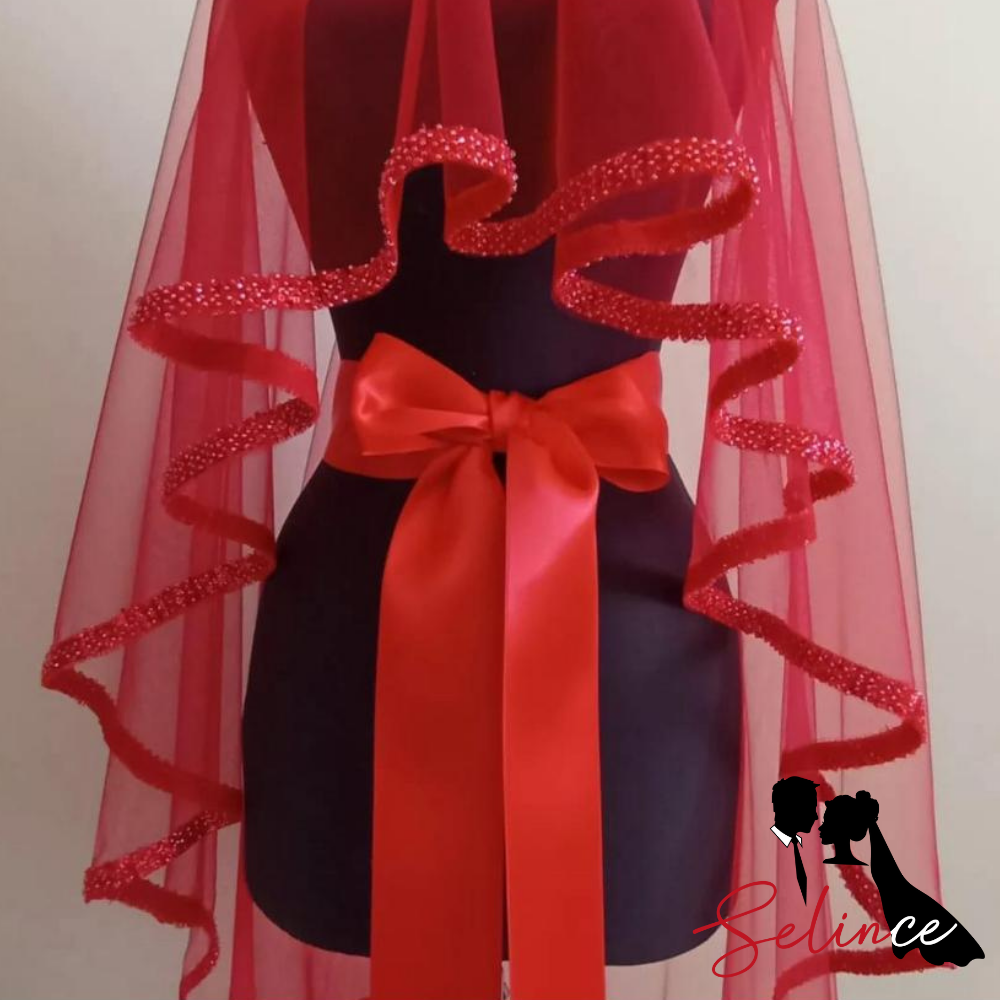 GELİN DUVAĞI KIRMIZI - İNCE PUL BİYELİ